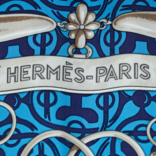 Hermes Blue Multicolor Mors et Gourmettes Silk Scarf