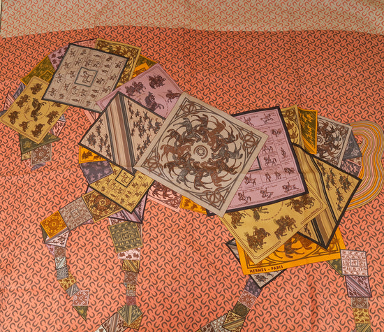 Hermes Rose Multicolor A Cheval Sur Mon Carre Scarf 90-Hermes-THE CLOSET