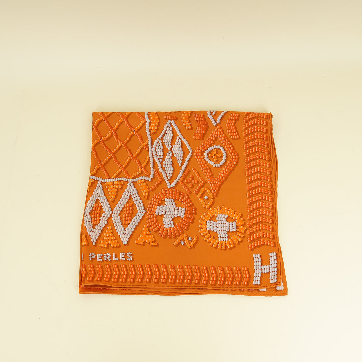 Hermes Orange Multicolor Kelly En Perles Silk Scarf