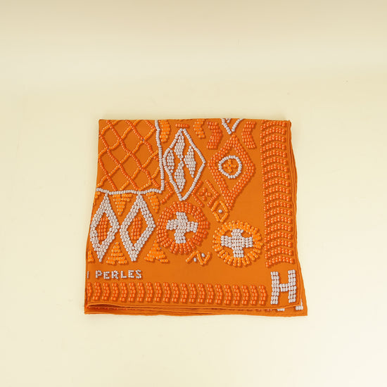 Hermes Orange Multicolor Kelly En Perles Silk Scarf