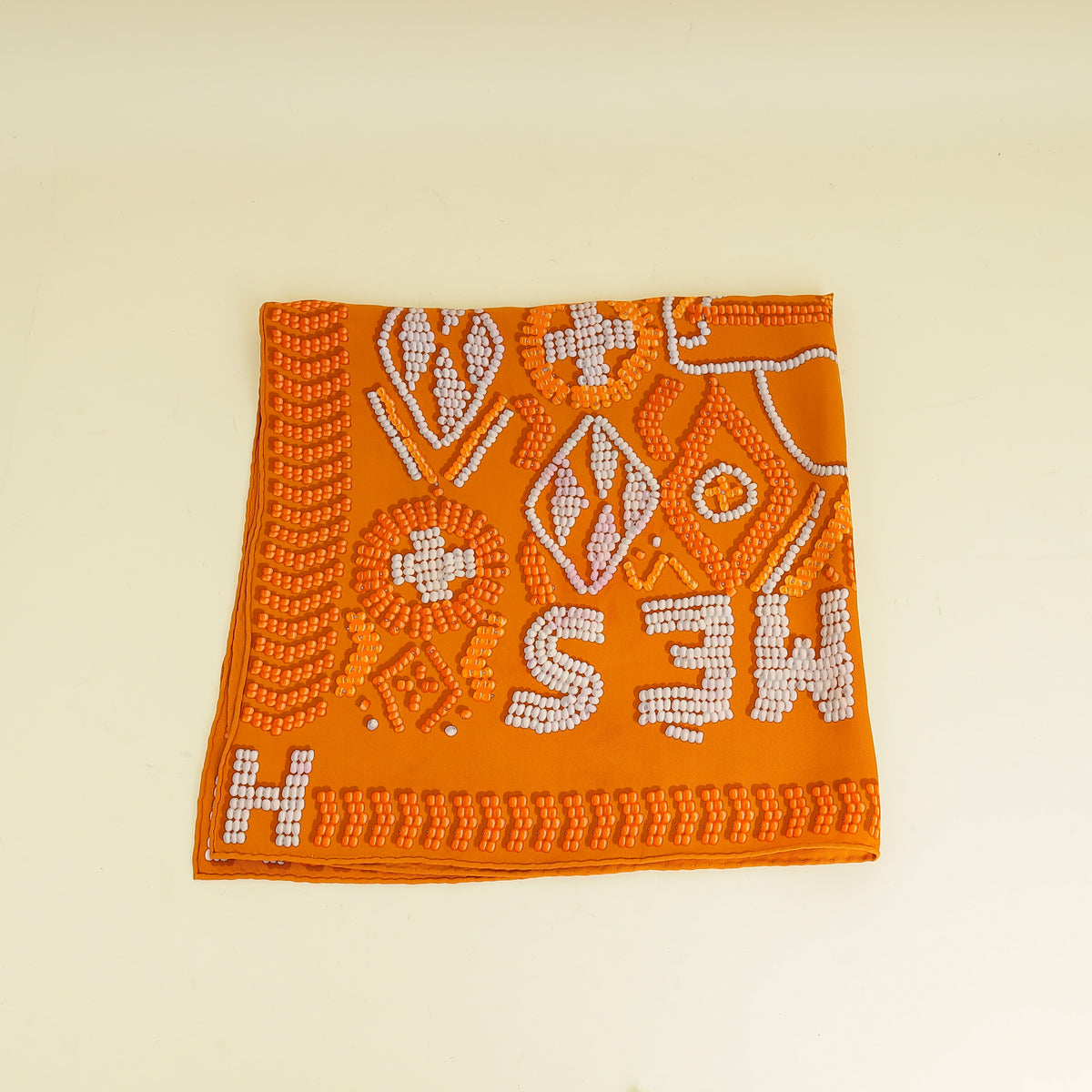 Hermes Orange Multicolor Kelly En Perles Silk Scarf