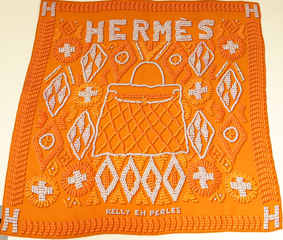 Hermes Orange Multicolor Kelly En Perles Silk Scarf