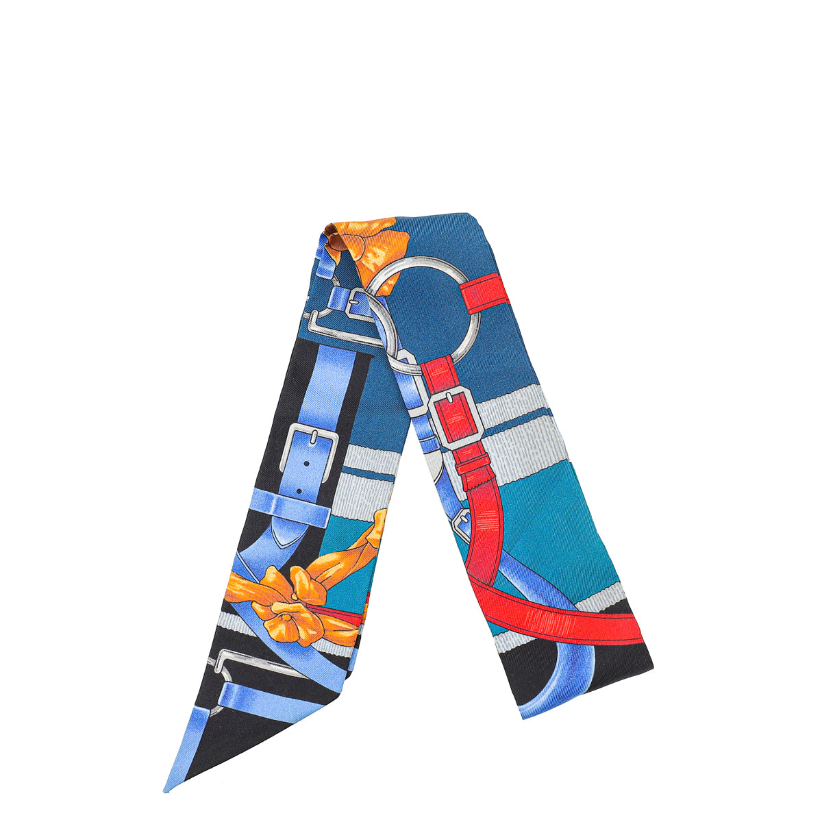 Hermes Blue Multicolor Grand Manege Fleuri Silk Twilly-Hermes-THE CLOSET