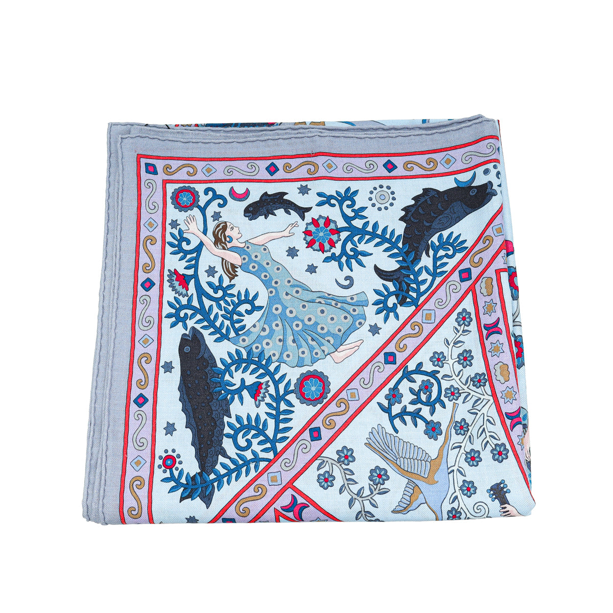 Hermes Bleu Ciel Parme Peuple du Vent Cashmere Silk Shawl-Hermes-THE CLOSET