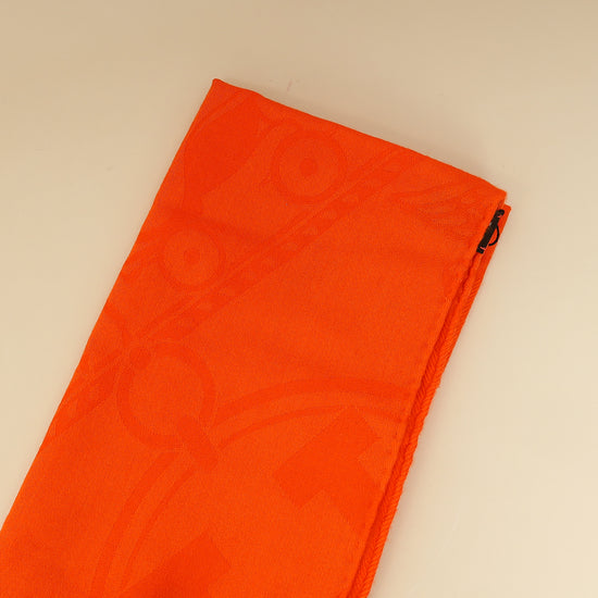 Hermes Orange Vif Libris Cashmere Silk Shawl Stole-Hermes-THE CLOSET