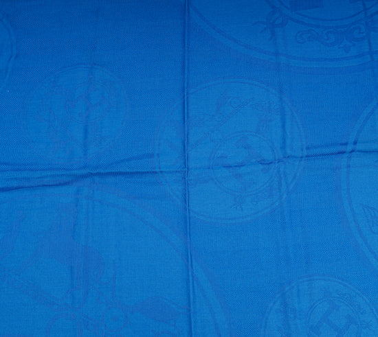 Hermes Bleu New Libris Cashmere Silk Shawl Stole