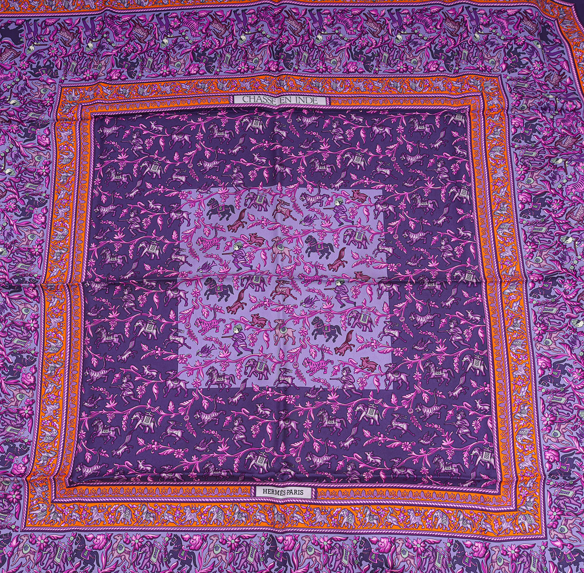 Hermes Multicolor Chasse En Inde Silk Scarf 90