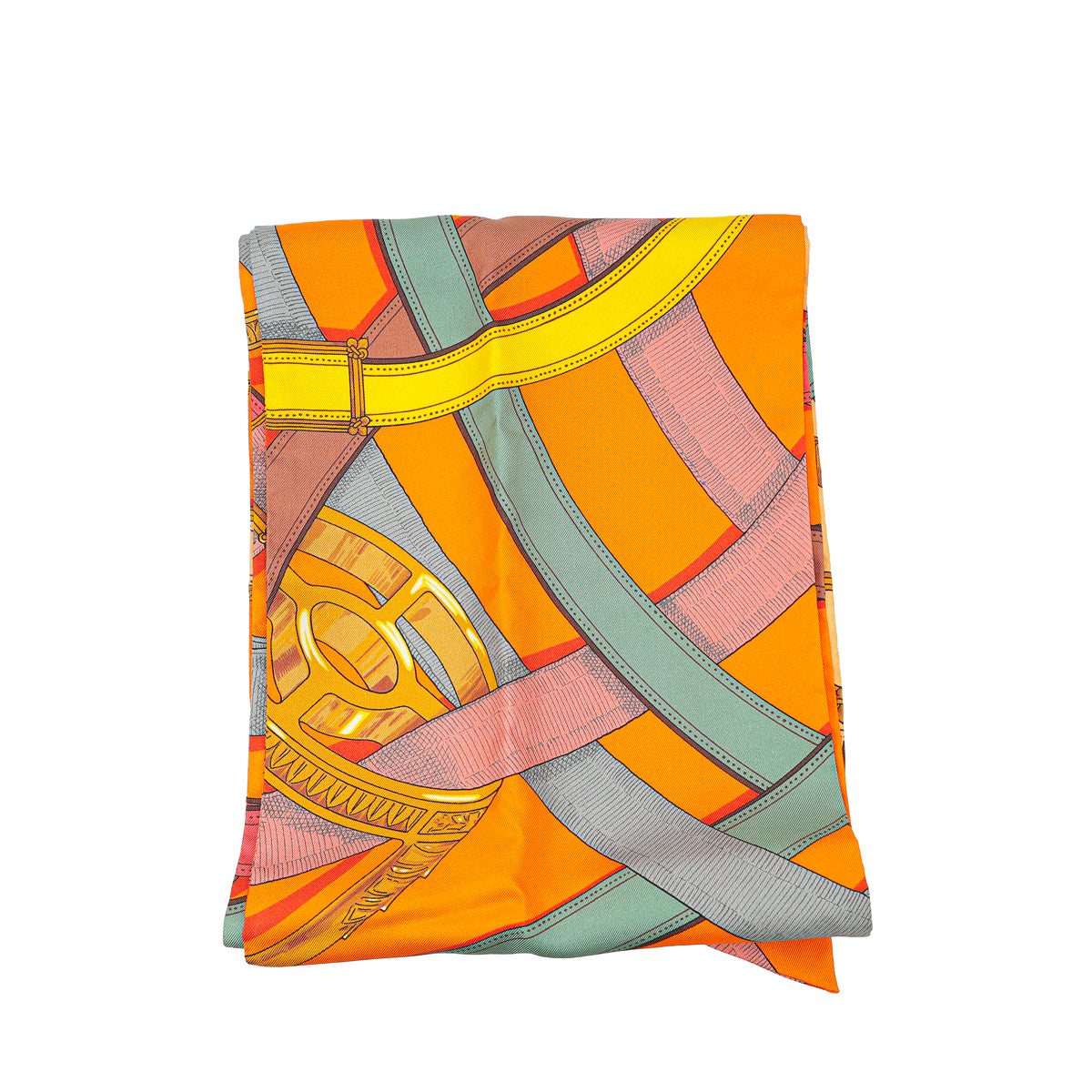 Hermes Orange Multicolor H .D'Origny Printed Silk Maxi Twilly-Hermes-THE CLOSET