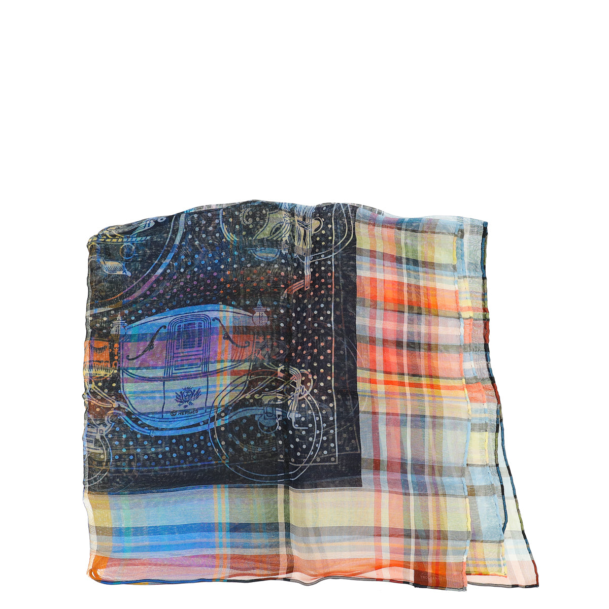 Hermes Multicolor Madras EX Libris Bandana Scarf