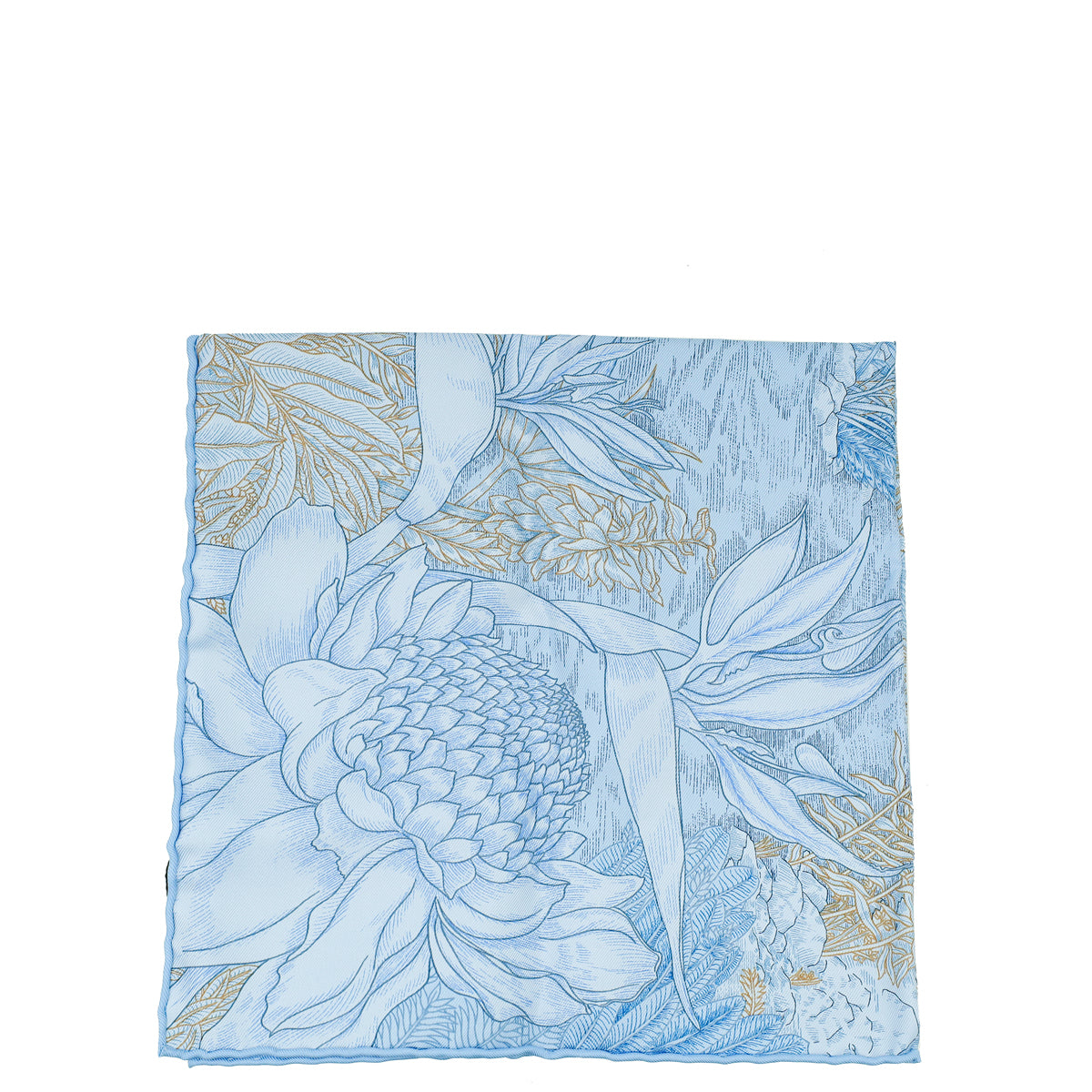 Hermes Bleu Azure Carré Faubourg Tropical Silk Twill Scarf