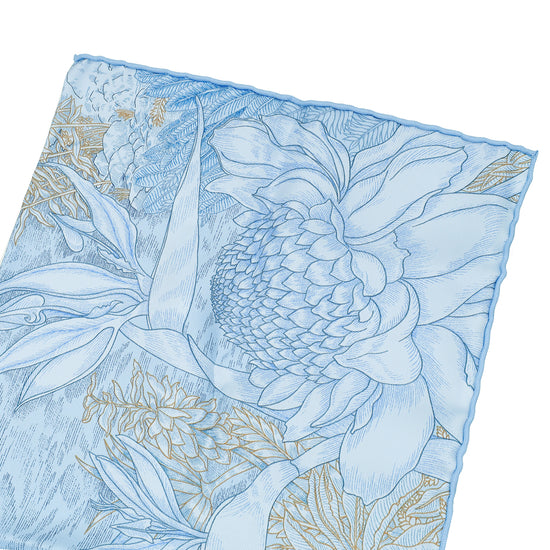 Hermes Bleu Azure Carré Faubourg Tropical Silk Twill Scarf