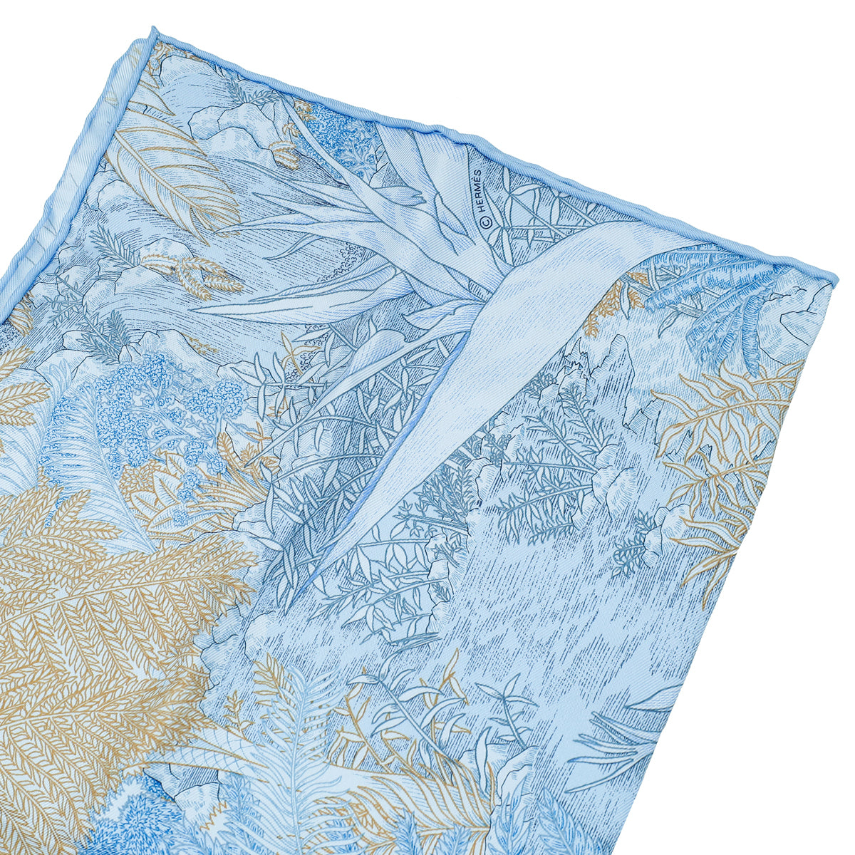 Hermes Bleu Azure Carré Faubourg Tropical Silk Twill Scarf