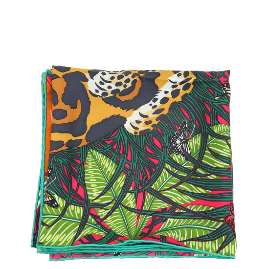 Hermes Bicolor Silk Jaguar Quetzal 90 Scarf