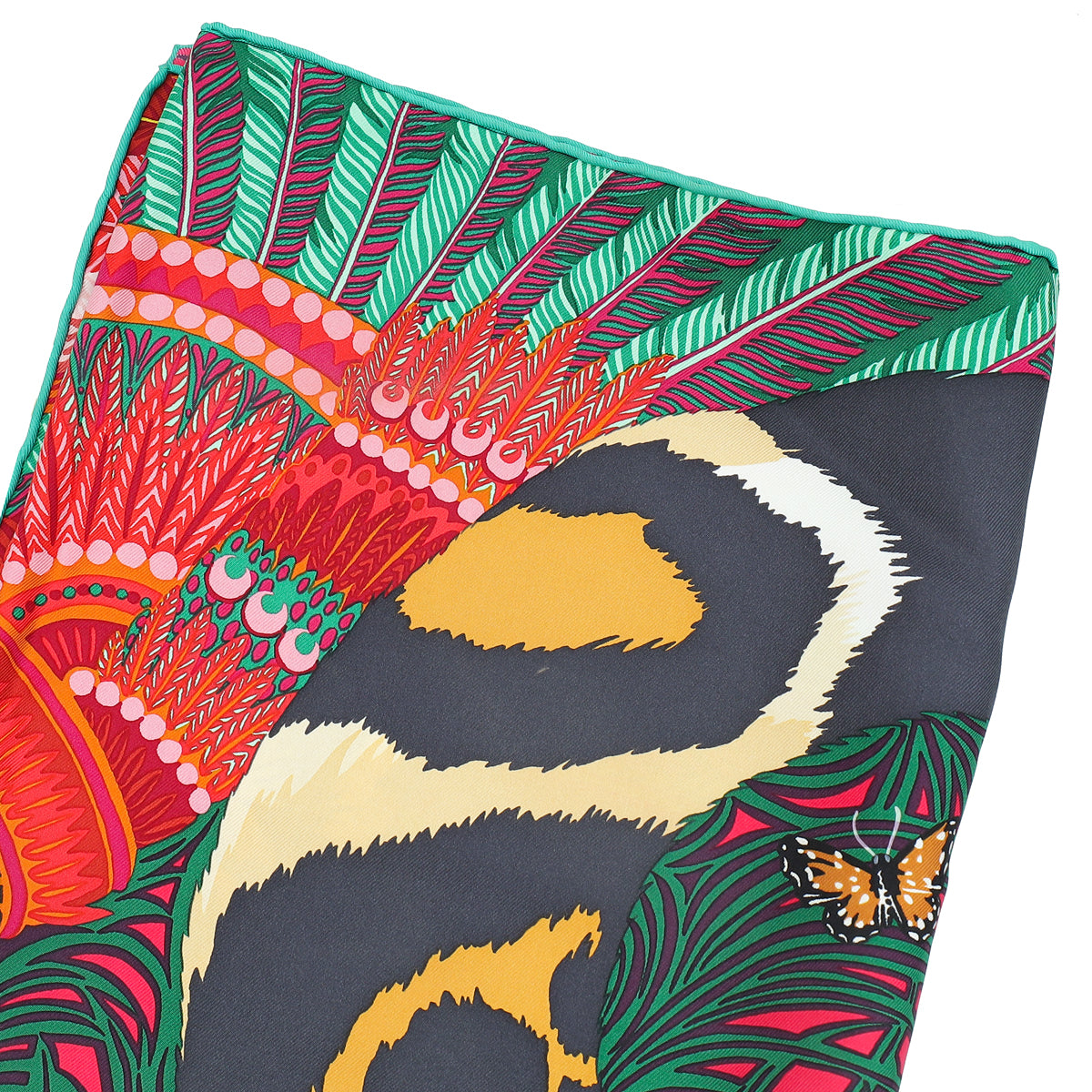 Hermes Bicolor Silk Jaguar Quetzal 90 Scarf