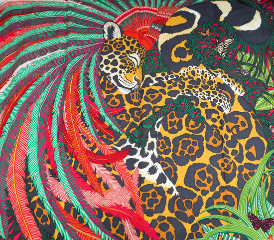 Hermes Bicolor Silk Jaguar Quetzal 90 Scarf