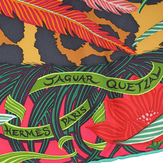 Hermes Bicolor Silk Jaguar Quetzal 90 Scarf