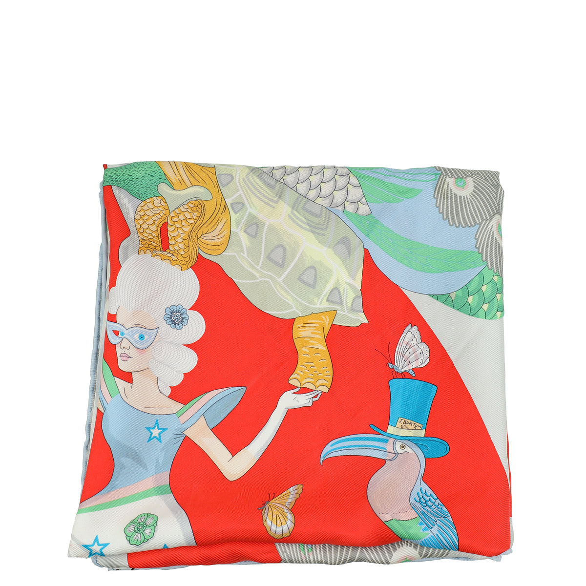 Hermes Rouge Multicolor Silk Story Scarf 90-Hermes-THE CLOSET