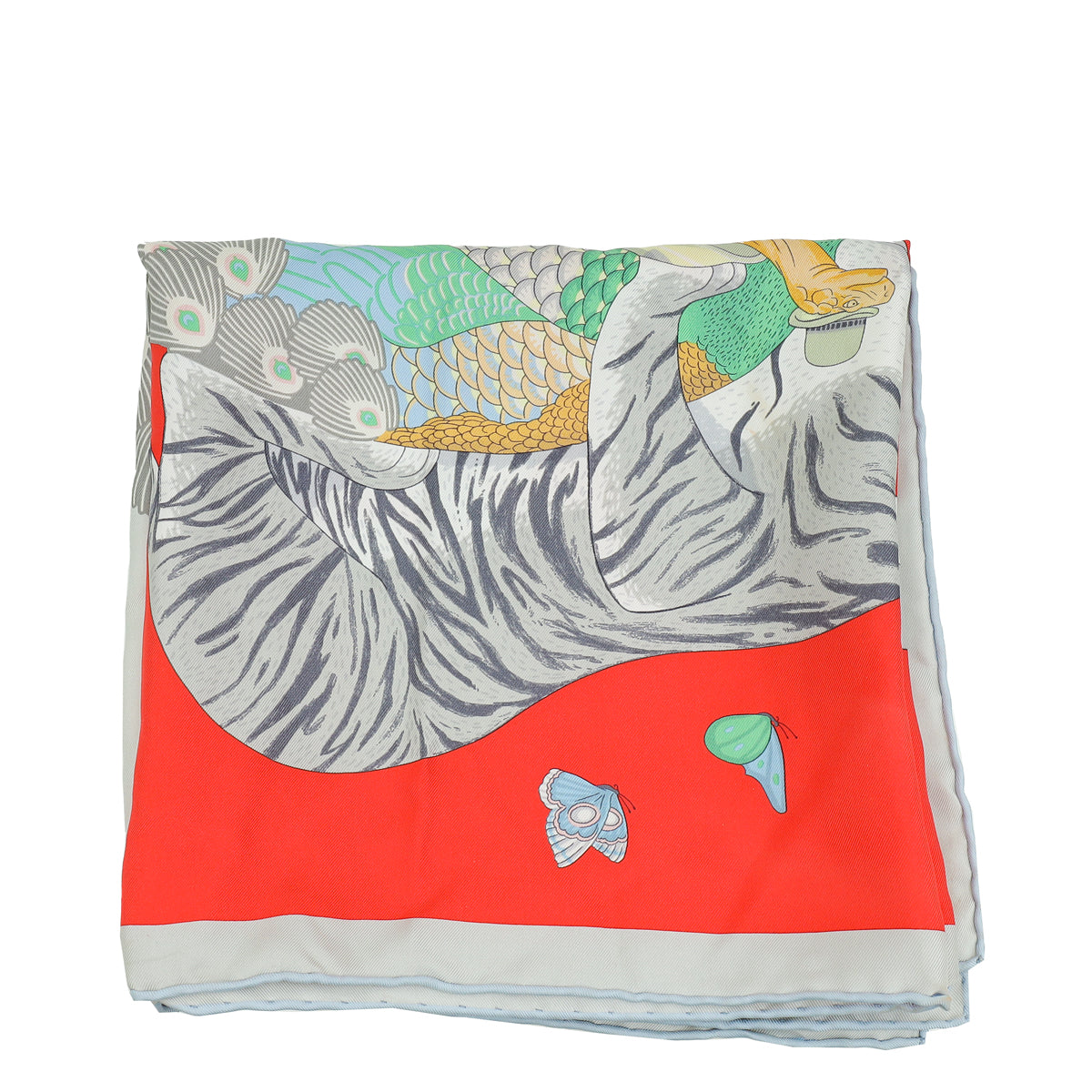 Hermes Rouge Multicolor Silk Story Scarf 90