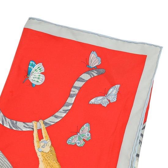 Hermes Rouge Multicolor Silk Story Scarf 90