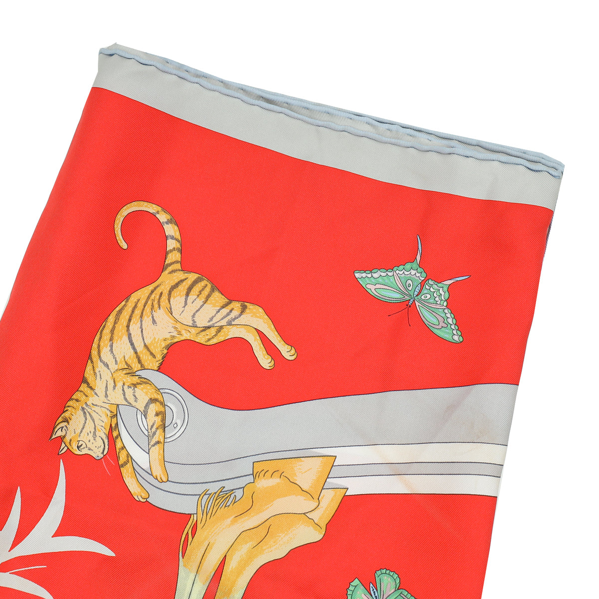 Hermes Rouge Multicolor Silk Story Scarf 90