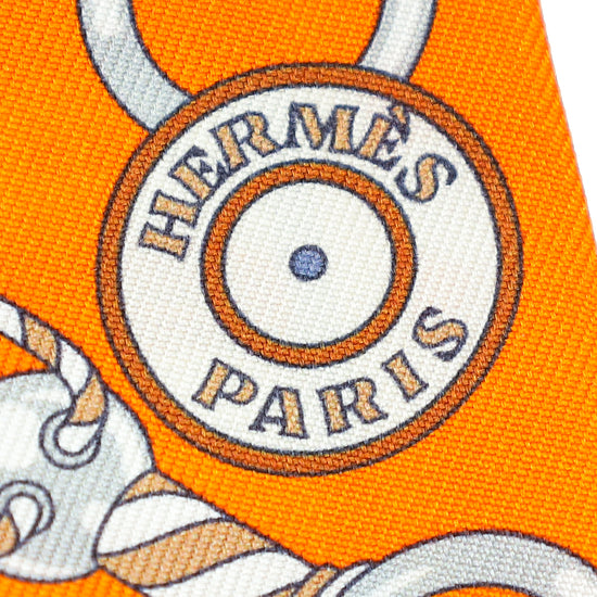 Hermes Orange Multicolor Harnais en Rosace Silk Twilly