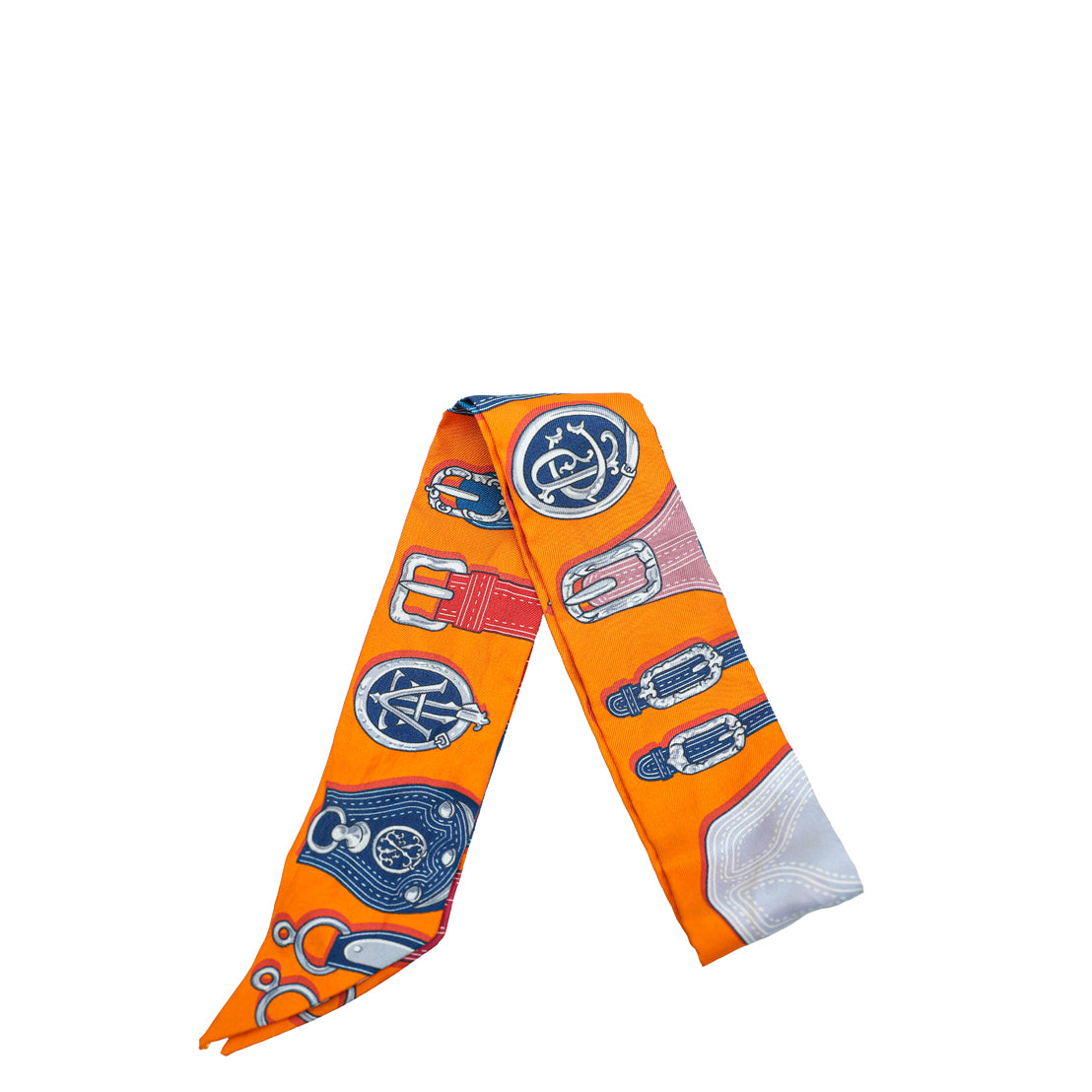 Hermes Orange Multicolor Belt Motif Silk Twilly-Hermes-THE CLOSET
