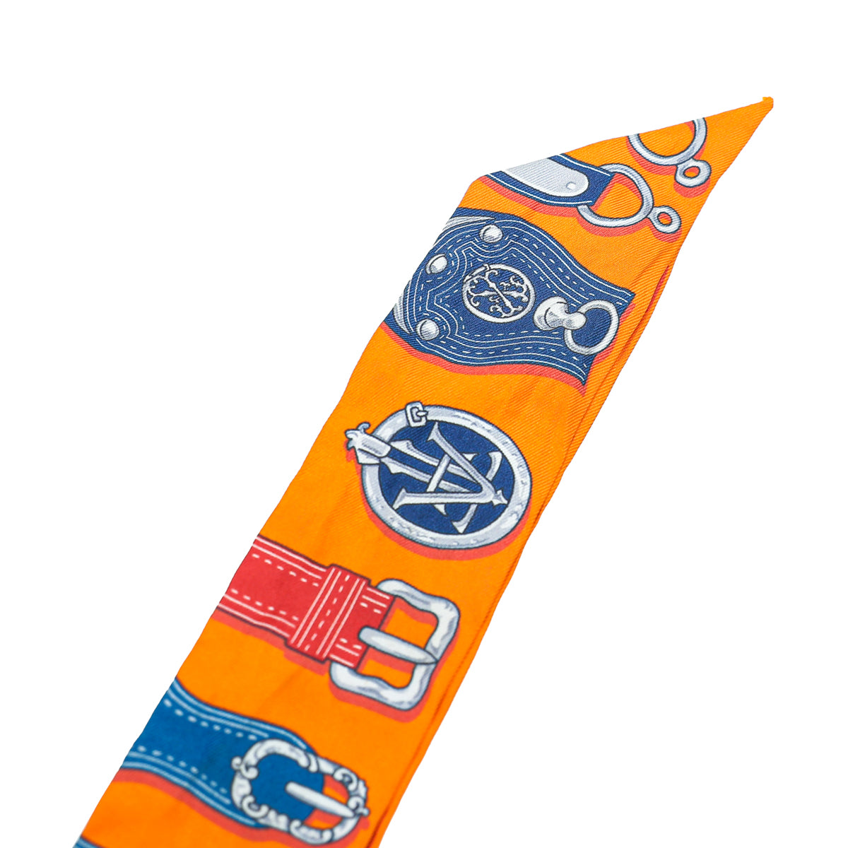 Hermes Orange Multicolor Belt Motif Silk Twilly-Hermes-THE CLOSET