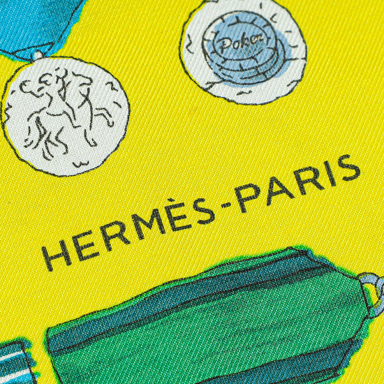 Hermes Yellow Multicolor Print Cotton Silk Scarf