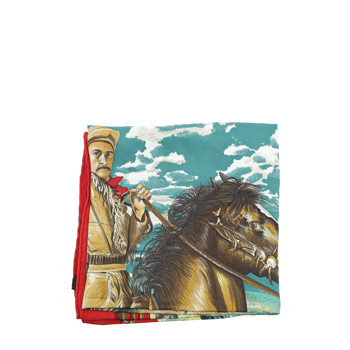 Hermes Rouge Multicolor The Pony Express Print Silk Scarf-Hermes-THE CLOSET