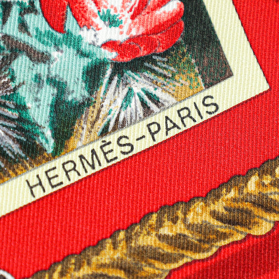 Hermes Rouge Multicolor The Pony Express Print Silk Scarf