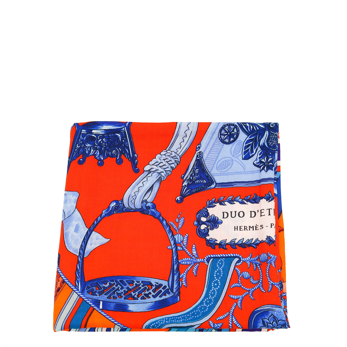 Hermes Orange Multicolor Duo D'Etriers Cashmere Silk 140 Shawl-Hermes-THE CLOSET