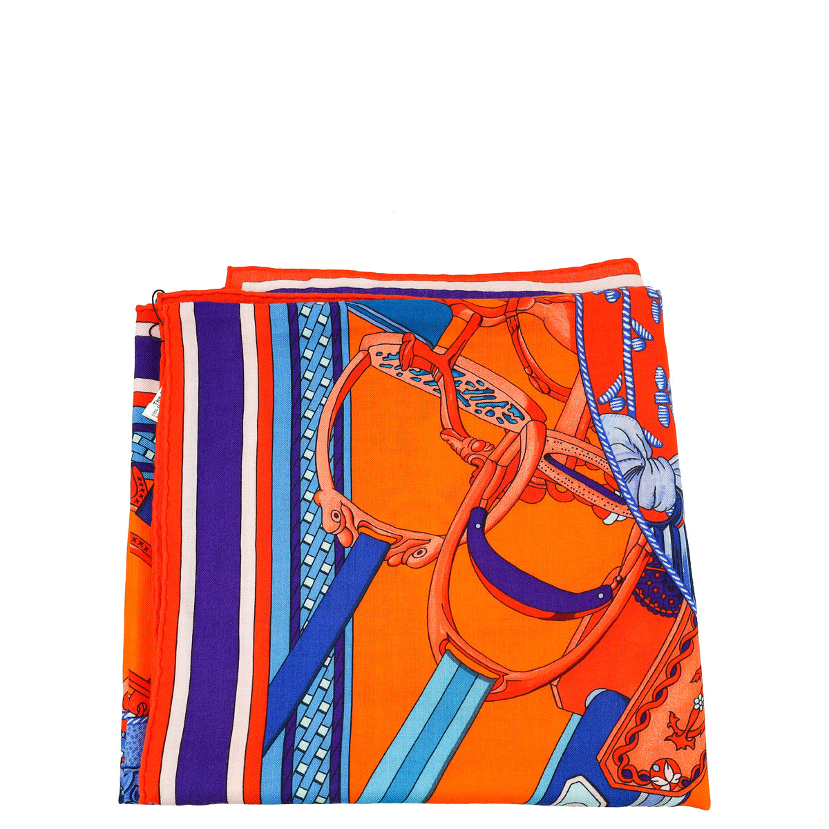 Hermes Orange Multicolor Duo D'Etriers Cashmere Silk 140 Shawl