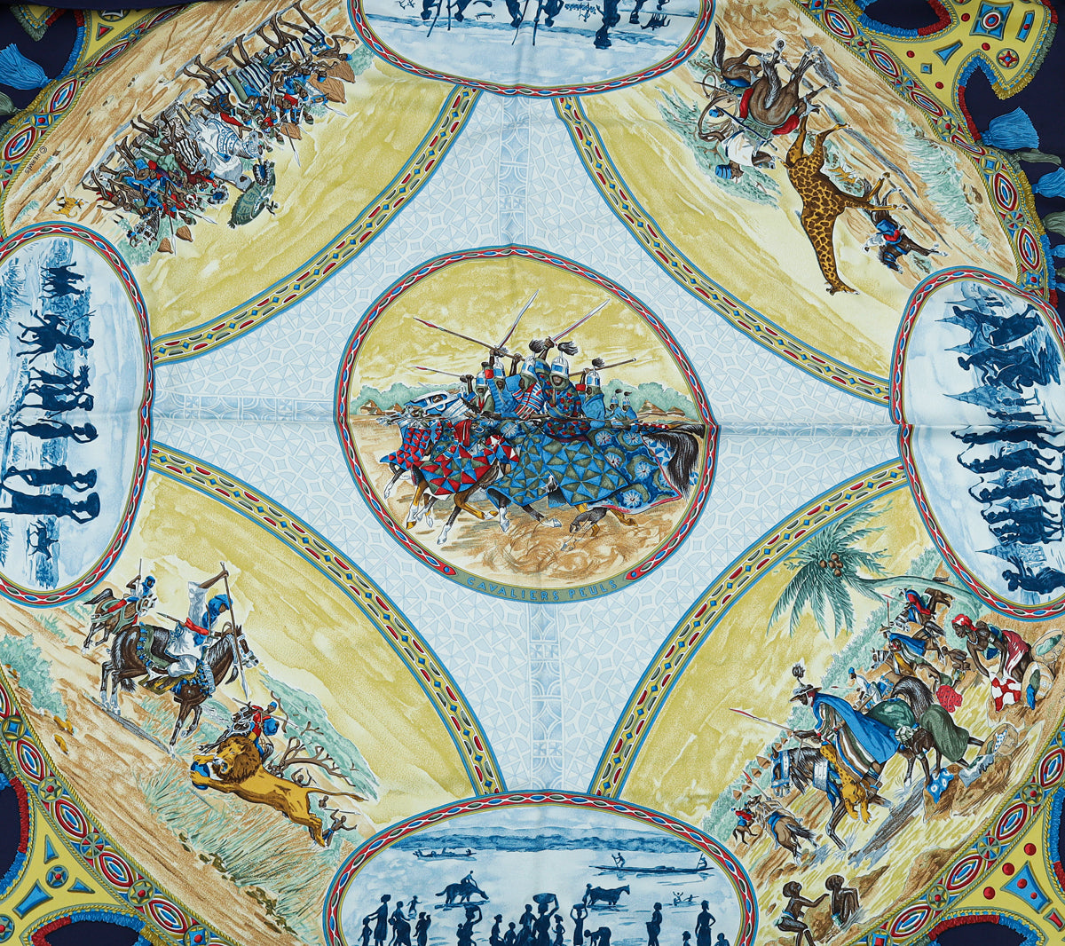 Hermes Multicolor Cavaliers Peuls by Jean de Fougerolle Silk Scarf