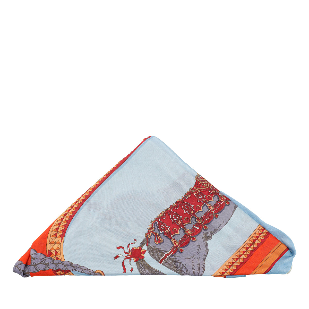 Hermes Multicolor Horse Saddle Print Silk Jersey Triangle Scarf