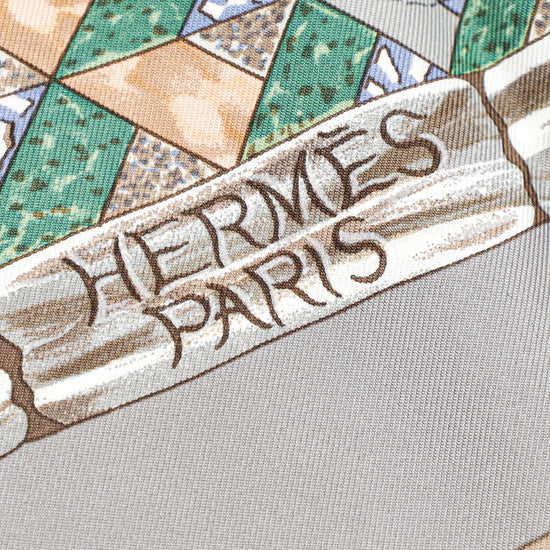 Hermes Grey Multicolor Silk Trophees de Venise Silk Scarf