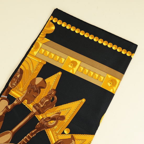 Hermes Noir Multicolor Cuillers D'afrique Silk Scarf 90