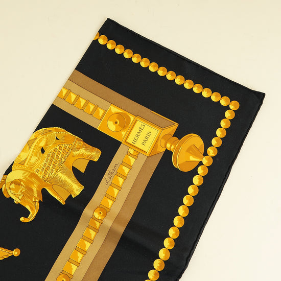 Hermes Noir Multicolor Cuillers D'afrique Silk Scarf 90