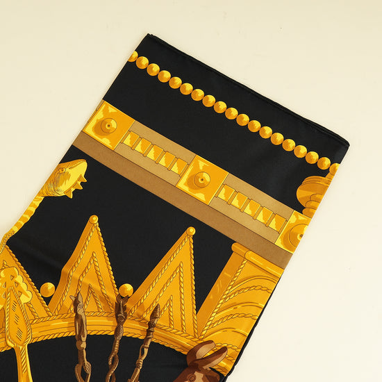 Hermes Noir Multicolor Cuillers D'afrique Silk Scarf 90