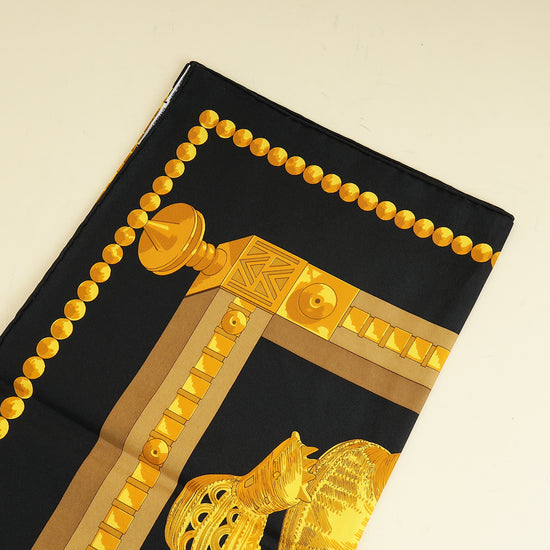 Hermes Noir Multicolor Cuillers D'afrique Silk Scarf 90
