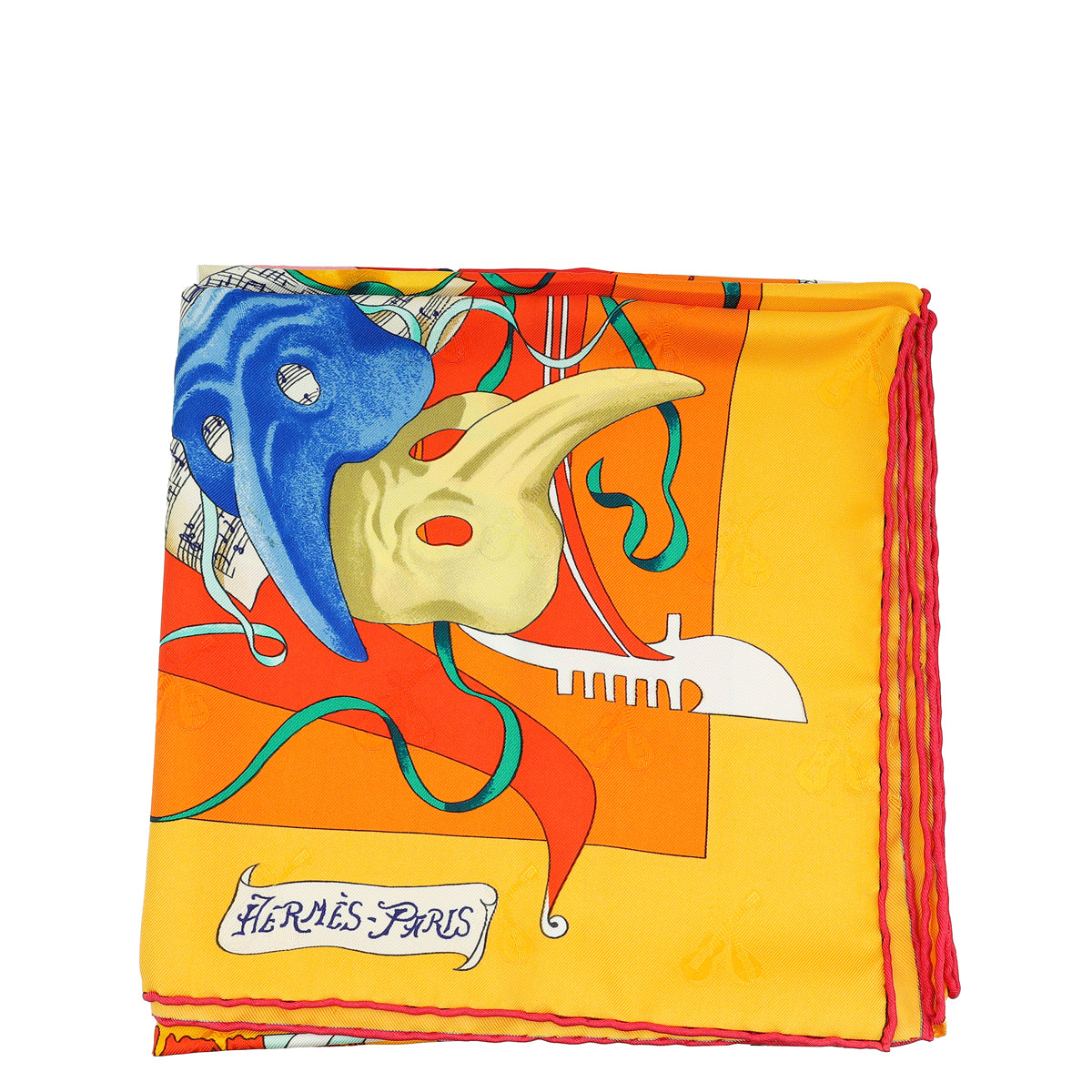 Hermes Orange Multicolor Le Carnaval de Venise Silk Scarf 90