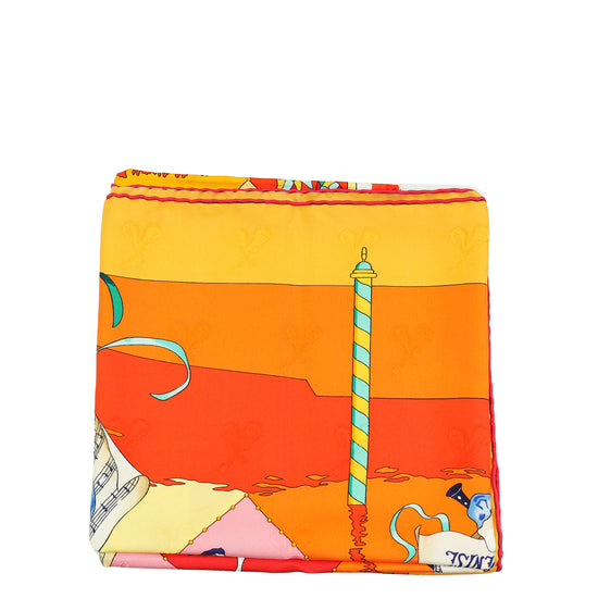 Hermes Orange Multicolor Le Carnaval de Venise Silk Scarf 90