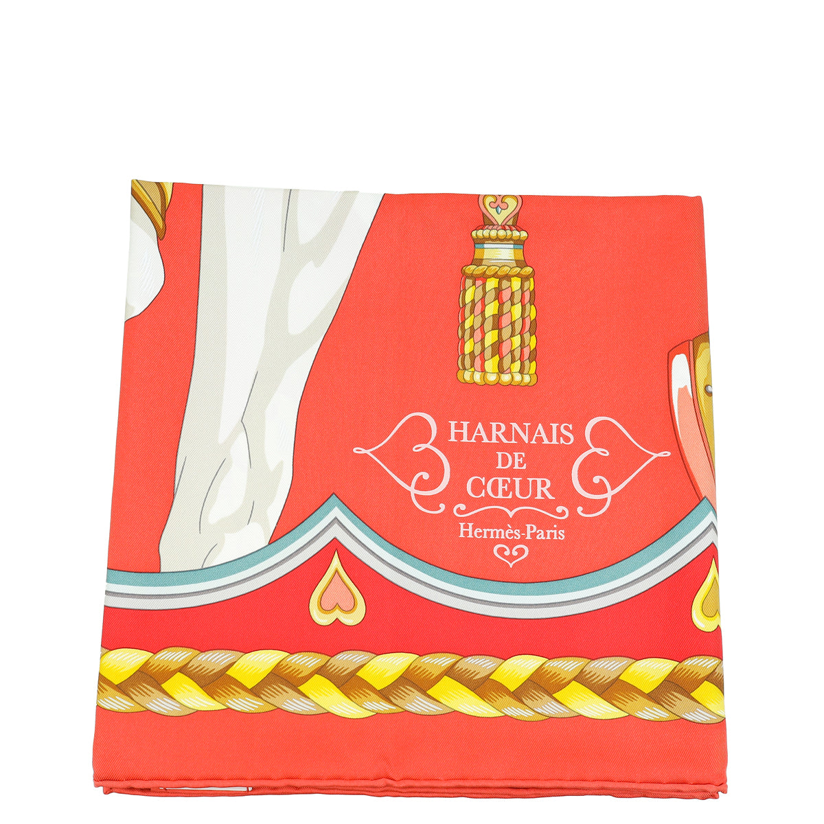 Hermes Tricolor Harnais De Coeur Silk Scarf 90-Hermes-THE CLOSET