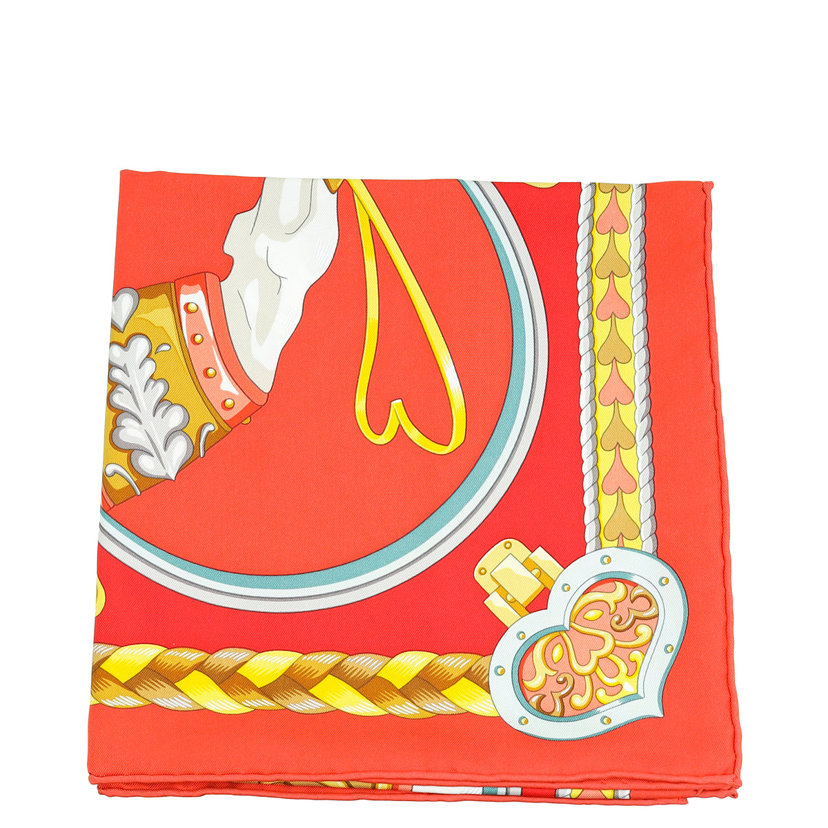 Hermes Tricolor Harnais De Coeur Silk Scarf 90-Hermes-THE CLOSET