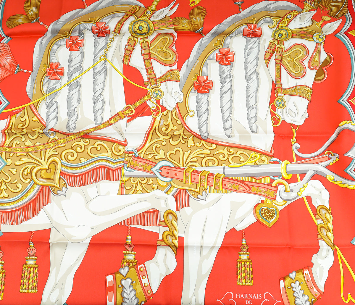 Hermes Tricolor Harnais De Coeur Silk Scarf 90