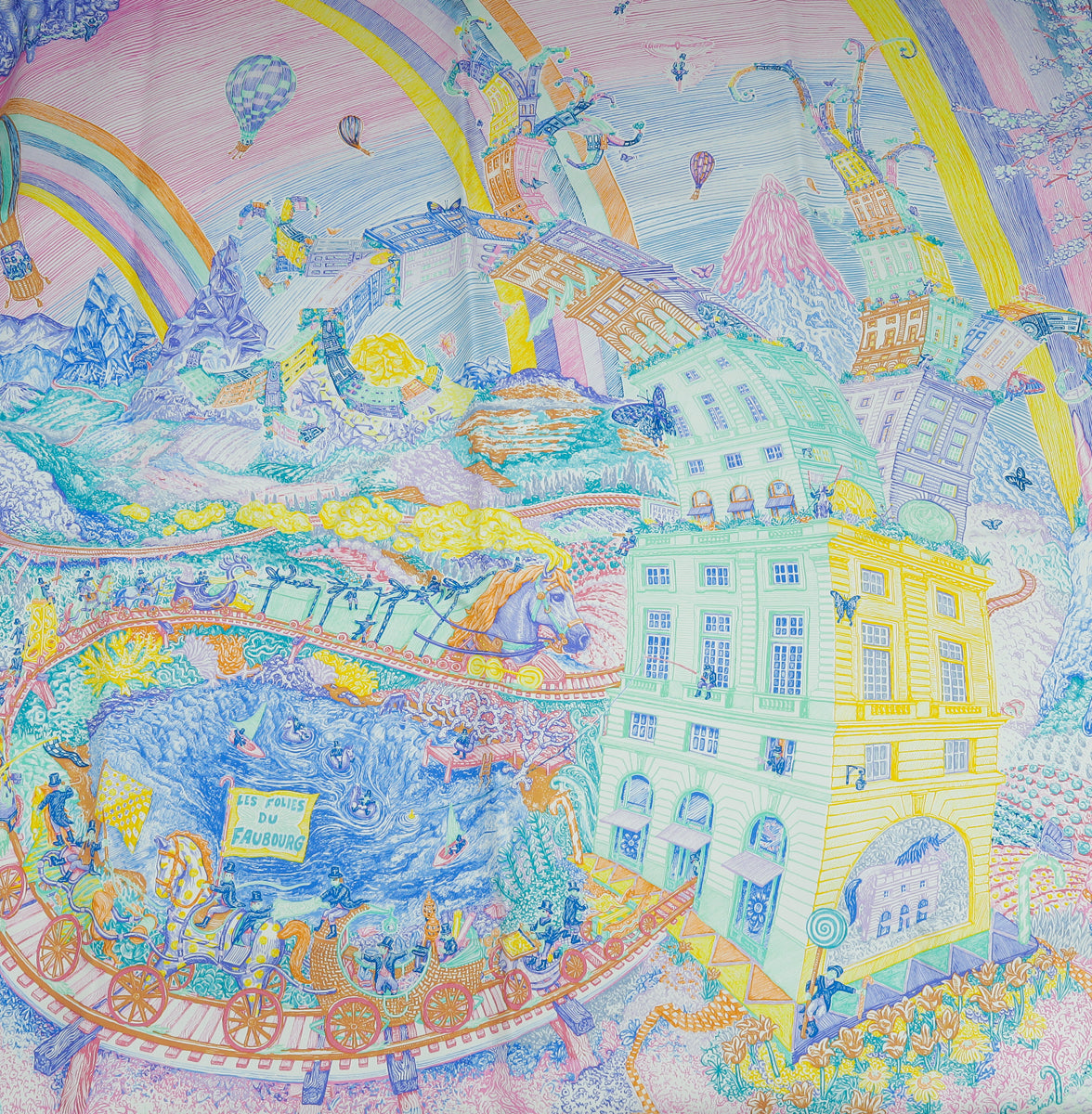 Hermes Tricolor Les Folies Du Faubourg Scarf 90
