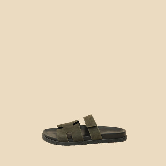 Hermes Vert Forêt Suede Chypre Sandals 45-Hermes-THE CLOSET