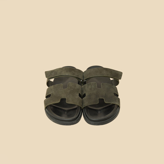Hermes Vert Forêt Suede Chypre Sandals 45-Hermes-THE CLOSET