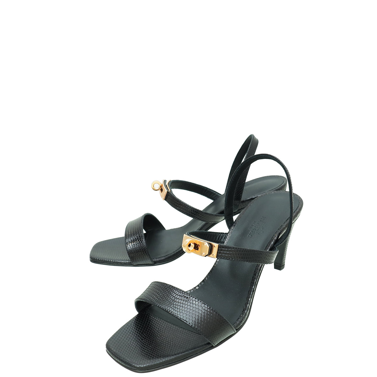 Hermes Noir Lizard Glamour 75 Sandal 39-Hermes-THE CLOSET