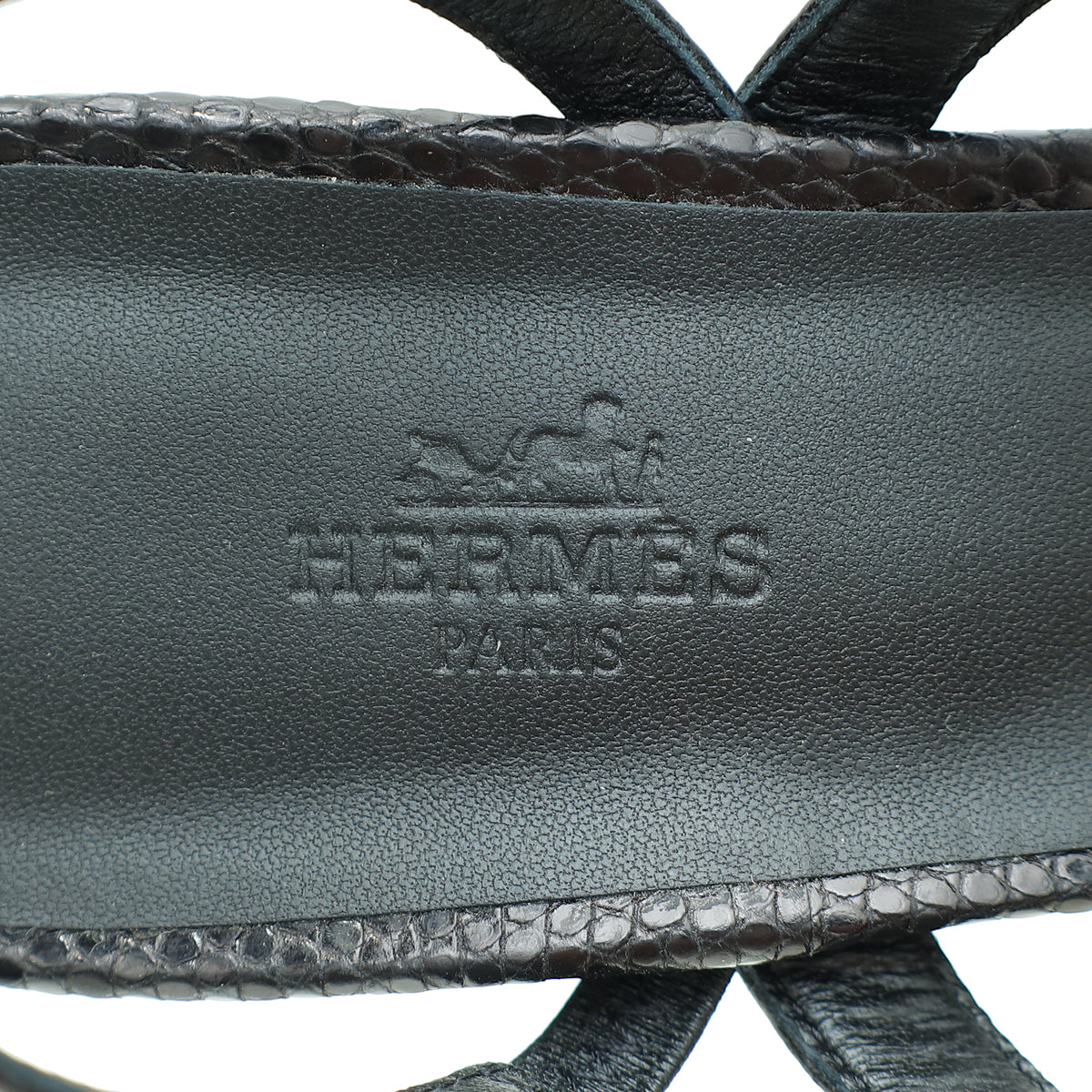 Hermes Noir Lizard Glamour 75 Sandal 39