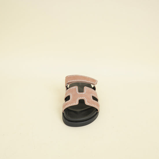 Hermes Rose Perle Suede Crystal Chypre Sandals 36.5